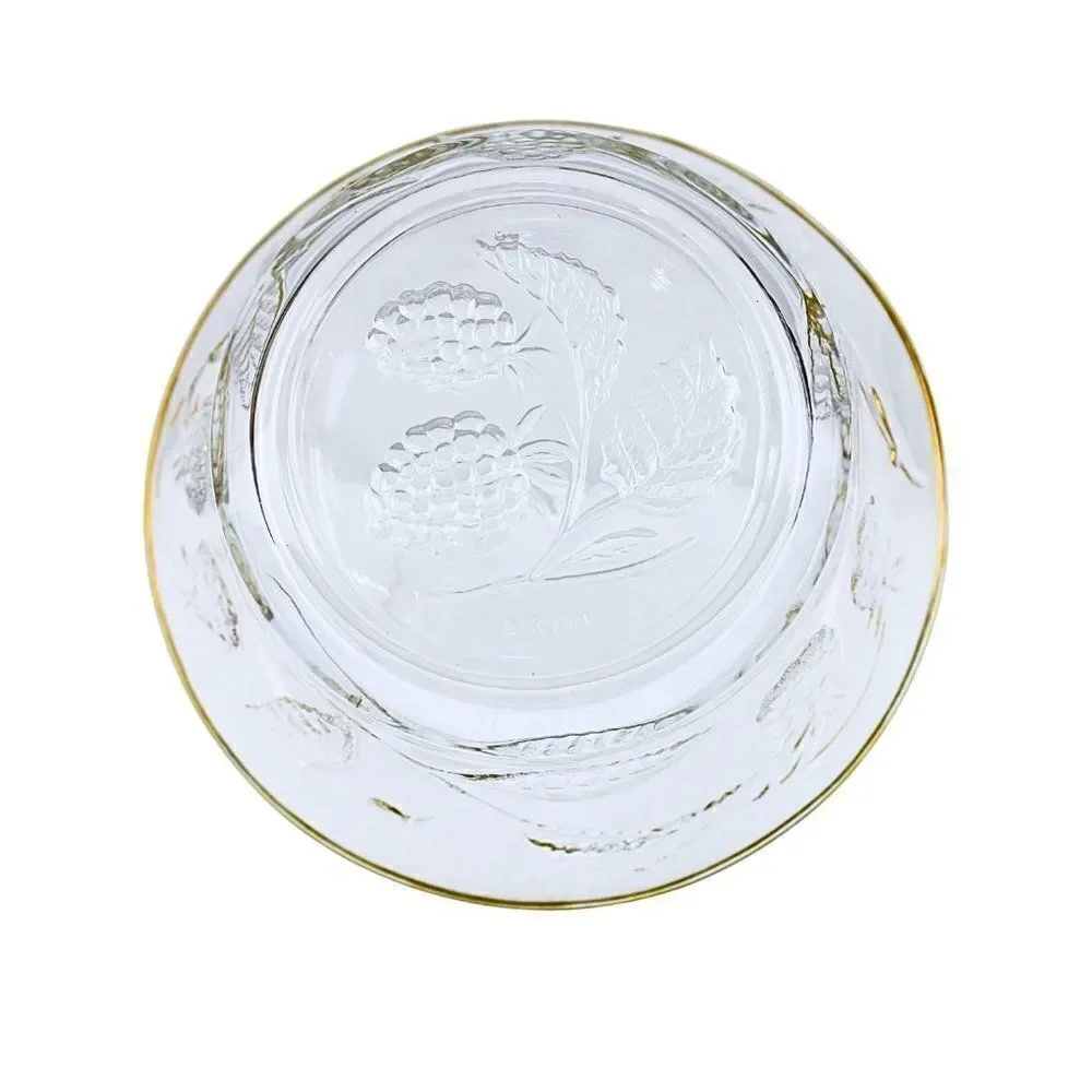 Bowl Wild Berry Clear Glass Gold Rim France Embossed Berry & Vines France 5-inch
